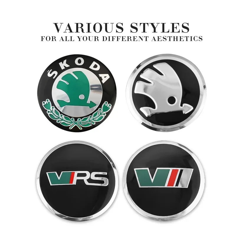 4Pcs Car Wheel Hub Center Cap Metal Emblem Stickers For Skoda Octavia Rapid Kodiaq Karoq Fabia Kamiq Superb Derivative VisionS