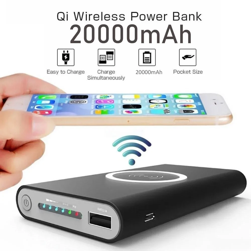 

20000mAh Portable Qi Wireless Charger Power bank For iPhone Huawei XiaoMi Double USB Output Powerbank LED Display Power Bank