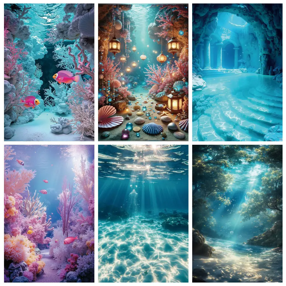 

MOON.QG Under The Sea Backdrop Ocean Beach Birthday Photo Background Underwater Tropical Seaside Hawaiian Aquarium Mermaid Party