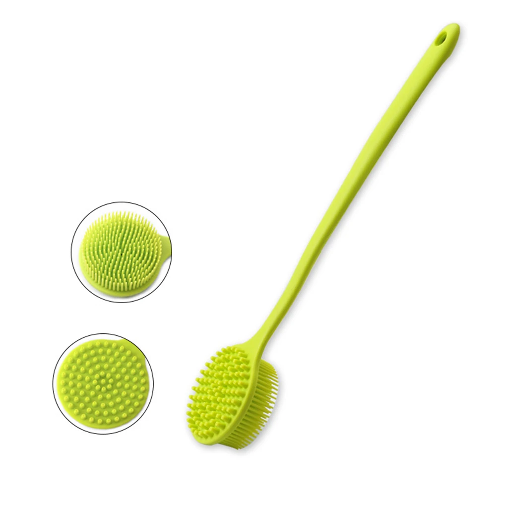 Flexible Long Handle Silica Gel Two-Sided Bath Massage Brush Back Body Hanging Shower Scrubber