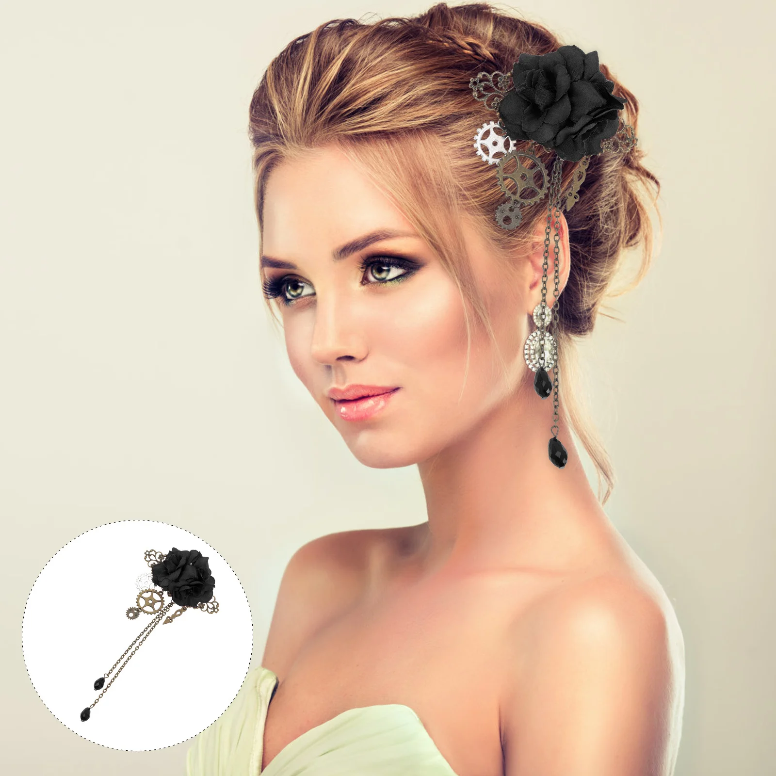 

Mechanical Gear Rose Hair Clip Gothic Lolita Accessories Exquisite Steampunk Design for Women Wedding Party Cosplay