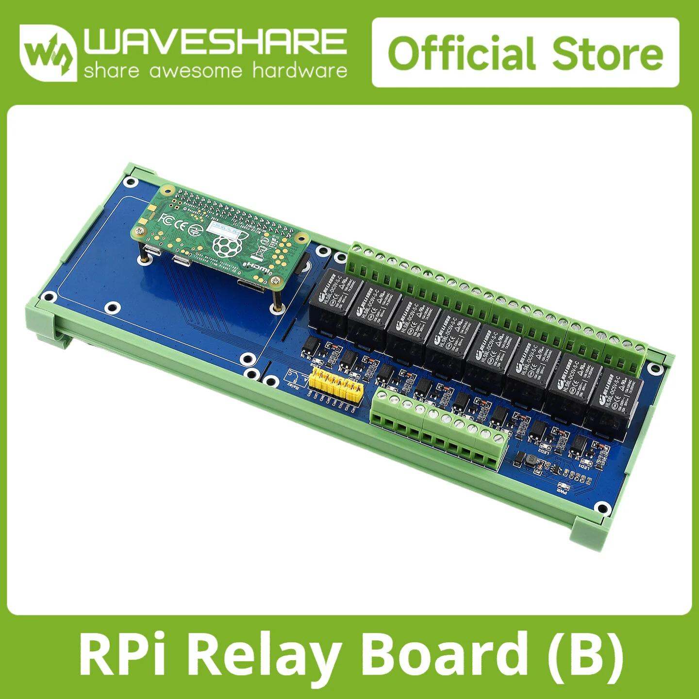 Waveshare RPi Relay Board (B) Expansion board with 8-ch relays for Raspberry Pi 5/4B/A+/B+/2B/3B/3B+
