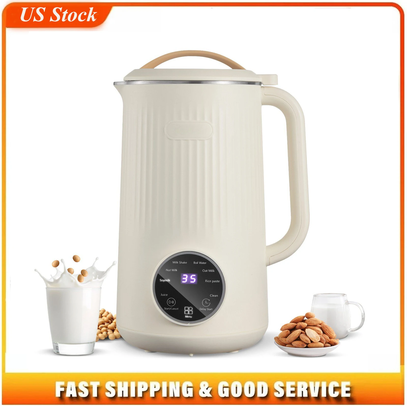 8-in-1 Nut Milk Maker, 34 oz Soy Milk Maker with 180W Blending, for Homemade Oat, Nut, Soy, Juice, Milkshake, Rice Cereal, Plant-Based Beverages with Self-Cleaning, Boil Water, 12-Hour Delay