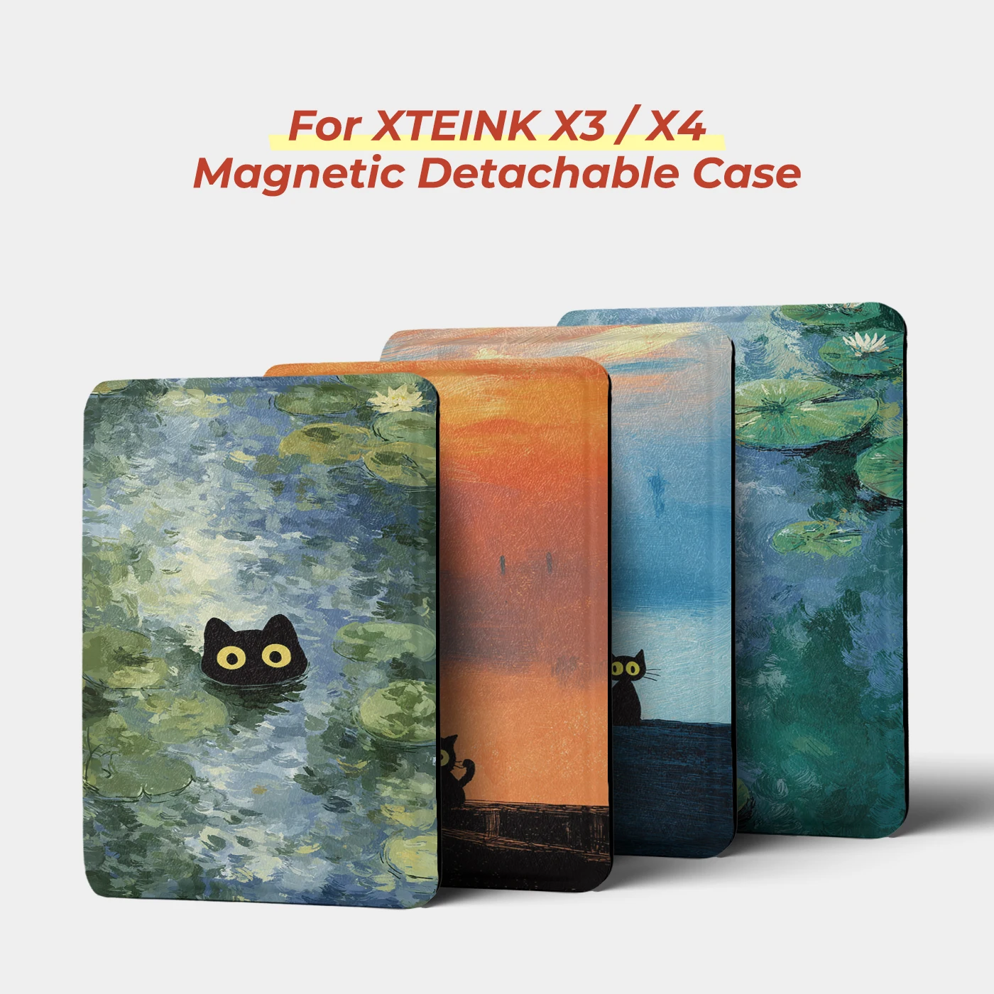 Twosheep Monet and Cat Magnetic Detachable Case suit for XTEINK X3, XTEINK X4 Detachable Cover Clear TPU Back Shell Slim Guard