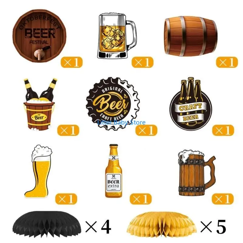 N80C Bavarian Styles Oktoberfest Table Decorations 9 Pieces Honeycomb Display Set