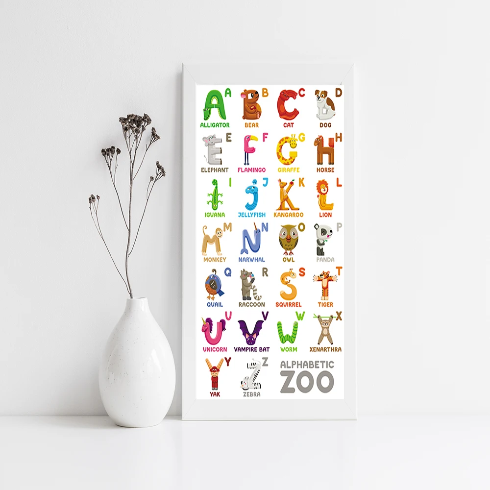 Alphabet Poster Number Educational Canvas Painting Nursery Wall Art Prints Animals Illustration Learning Picture Kids Room Decor