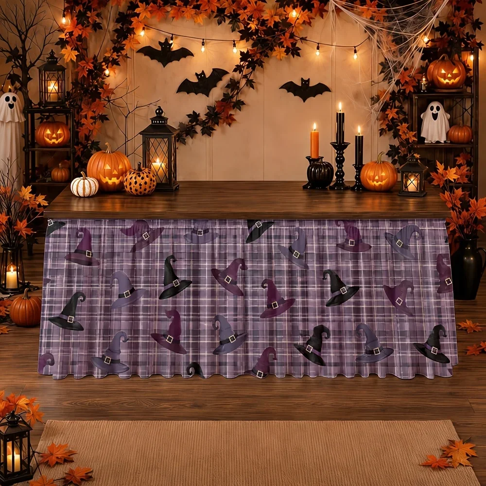 Table skirt / tableskirt - purple check pattern - wizard hat - Halloween - fantasy style - autumnyzb