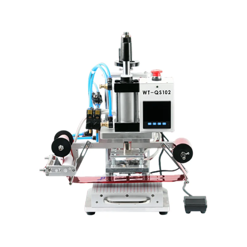 Máquina pneumática profissional de estampagem a quente para couro pu, cartões de papel, logotipo, marca registrada, plástico, madeira, sistema de rebobinamento de alimentação automática 2025