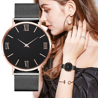 New Women Elegant Business Watch Rose Gold Stainless Steel Simple Ladies Wristwatch Mesh Bracelet Clock Gifts For Men Women