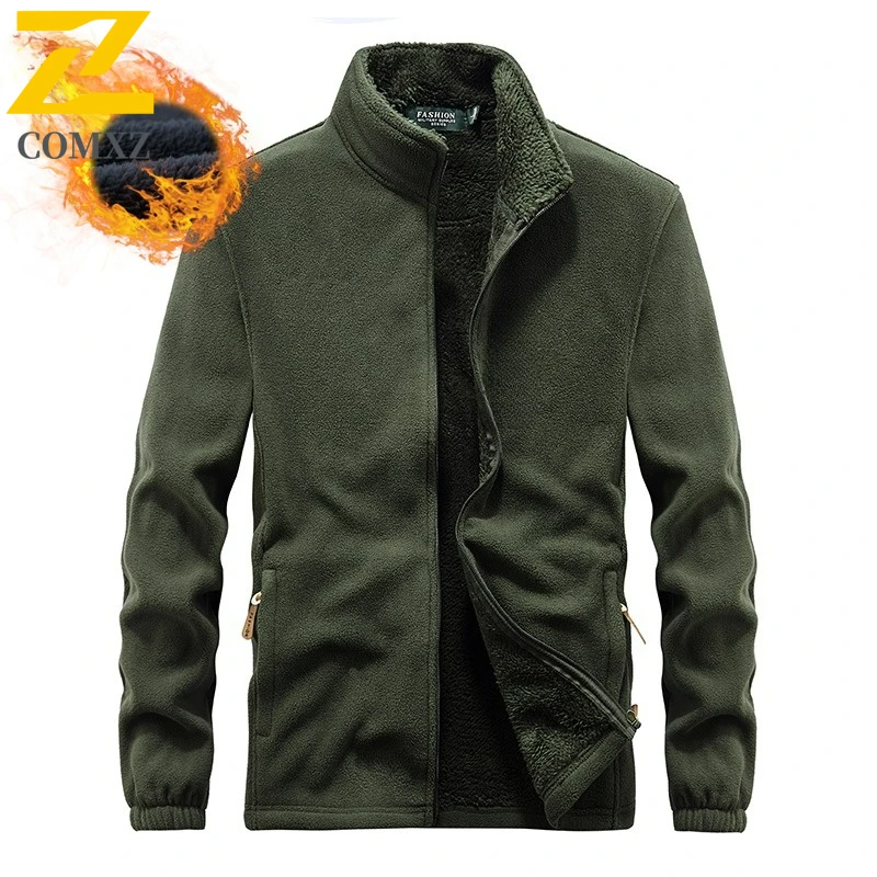 COMXZ Fleece Jacket Fashion Stand Collar Outdoor Sport Warm Coat High Quality Solid Color Slim Windproof Autumn Winter Garment
