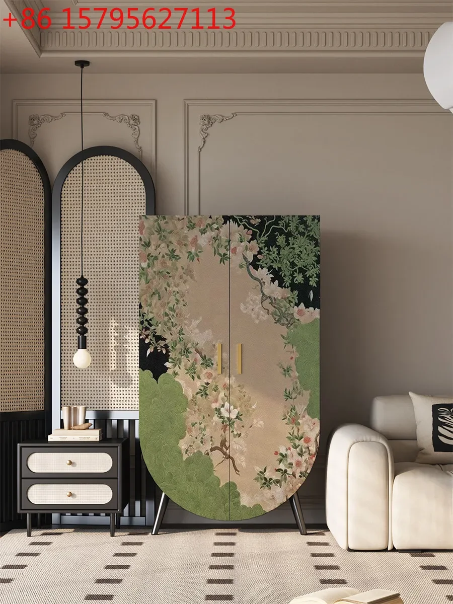 French creative flower solid wood wardrobe household integrated installation-free decorative cabinet