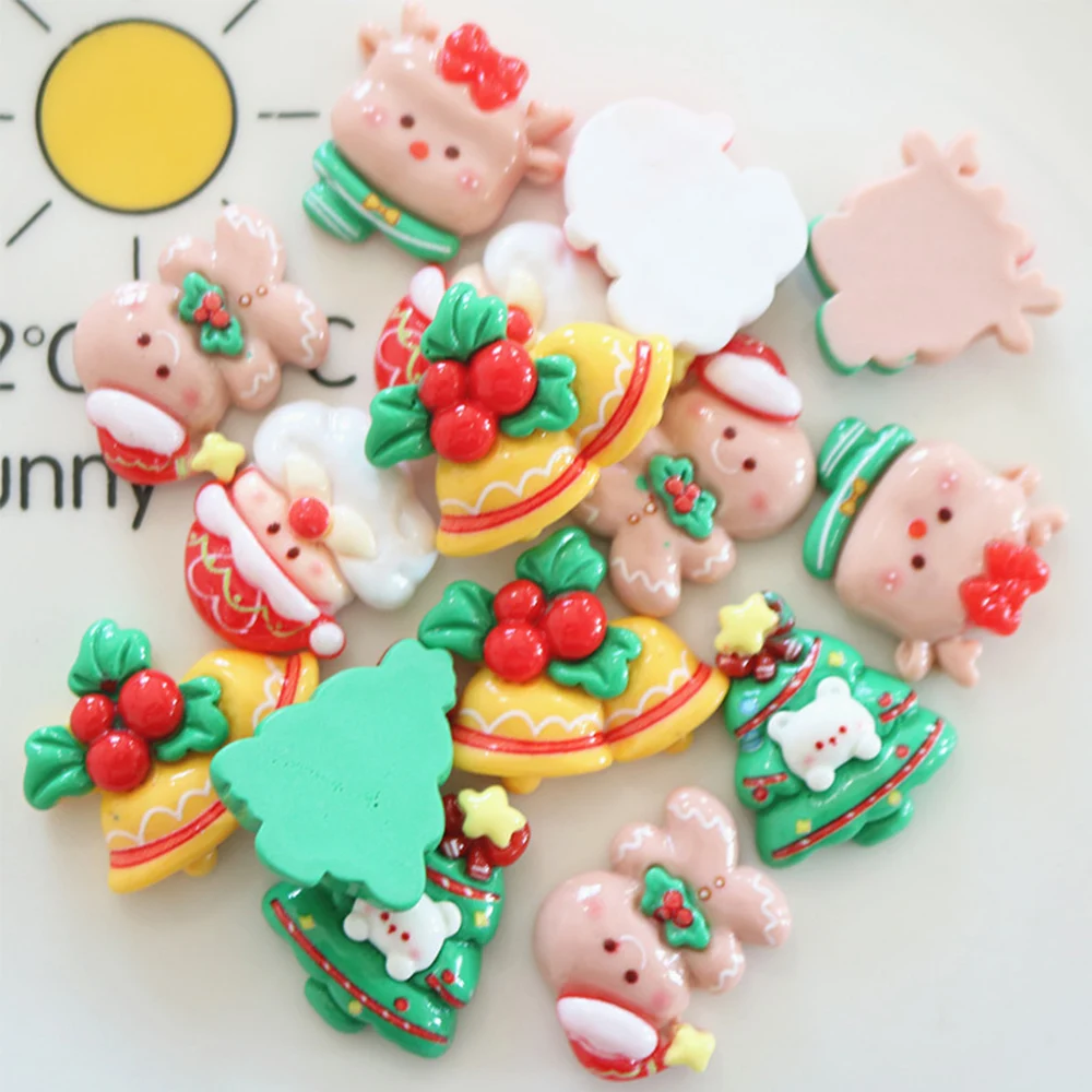 10PCS Rabbit Christmas Tree Series Miniature Flat Back Resin Cabochons For Hairpin Scrapbooking DIY Home Decor Craft Accessories