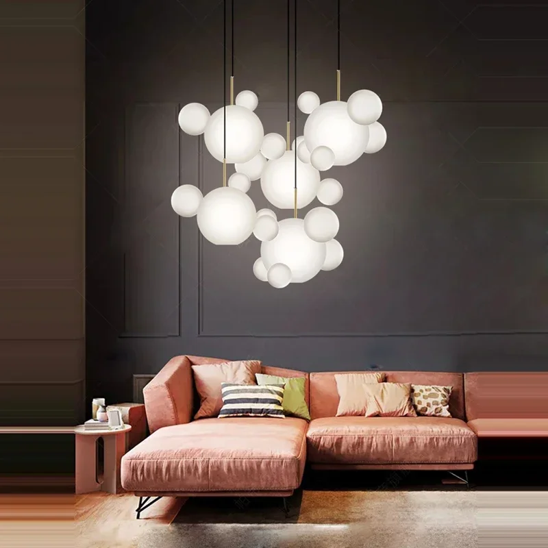 

Postmodern Creative Living Room Ceiling Chandeliers Gold Silver Transparent Glass Bubble Pendant 2024 New Home Lighting Fixtures