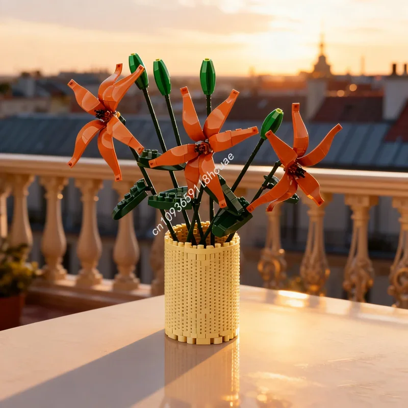 

Набор строительных блоков MOC «Цветок Лилиан» (1903 детали) — модель вазы с 2 иконами, конструктор, креативный подарок на Рождество, идея для подарка на День рождения