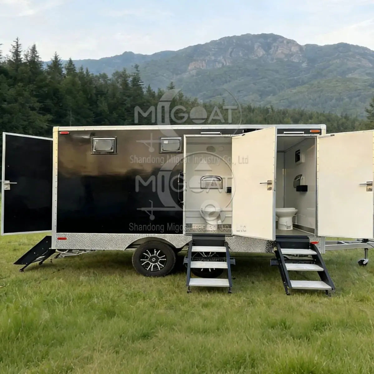 

Commercial 4-Station Portable Toilet Trailer Comfortable Mobile Restroom Unit for Outdoor Event Rentals And Functions