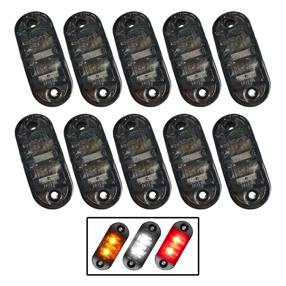 

10Pcs Smoked Truck Side Marker Lights 12V 24V LED Position Light Trailer Clearance Lights RV Cargo Car Sidelight Red White Amber