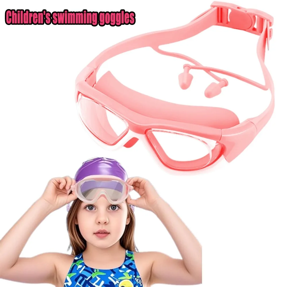 

Boys Girls Swim Goggles 3-12 Large Frame Waterproof Anti Fog HD Professional Swimming Cap Set Goggles With Nose Clip For Kids