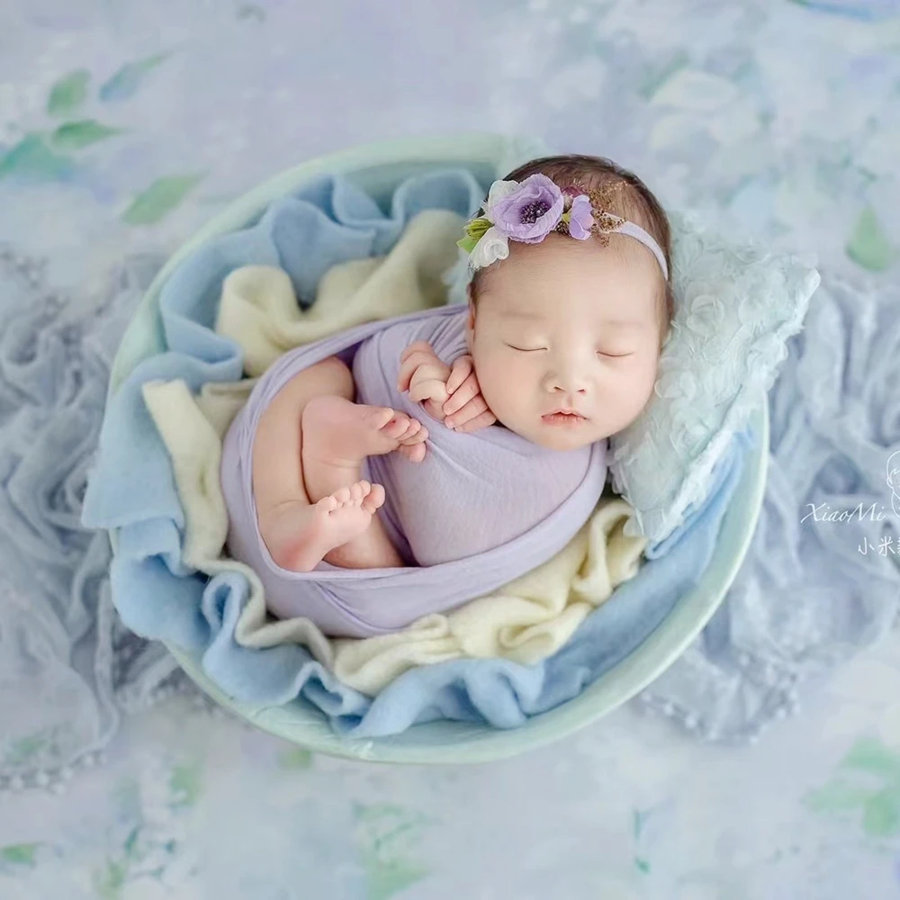 Cotton Baby Wrap Newborn Photography Props Stuffed Baby Pillow Newborn Layer Flower Headband Infant Photo Shoot Accessories