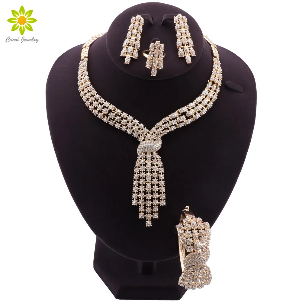 Nuovo Design brasile Set di gioielli Color oro per le donne Dubai Fashion collana orecchini anello braccialetto sposa festa di nozze regalo