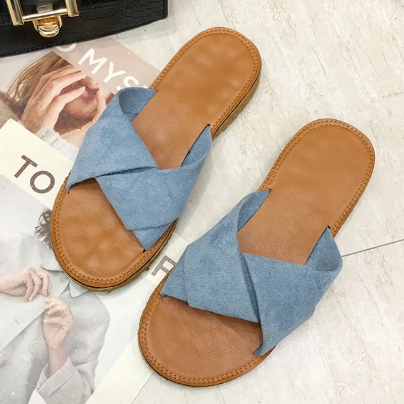 Fashion 2024 Summer Shoes Designer Women Slippers Outside Beach Slides Ladies Literary Flat-heeled Sandals