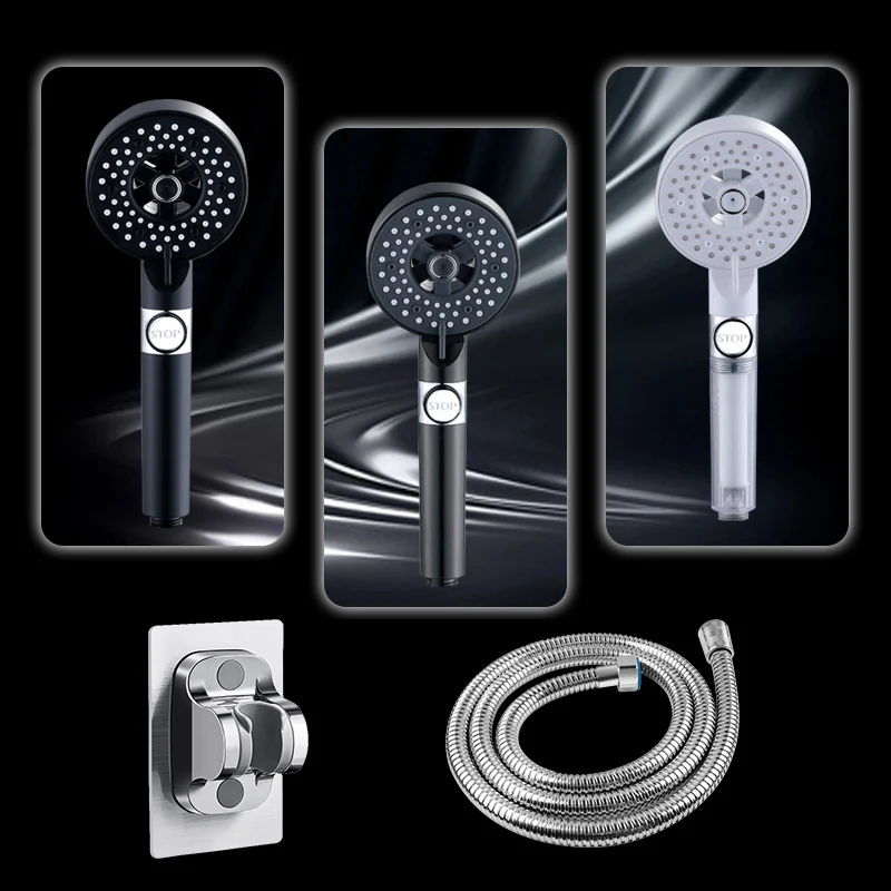5 Modes Spa Shower Head With Filter Round Showerhead High Pressure Multifunction Hose Holder Set Bath Bathroom Faucet Accessorie
