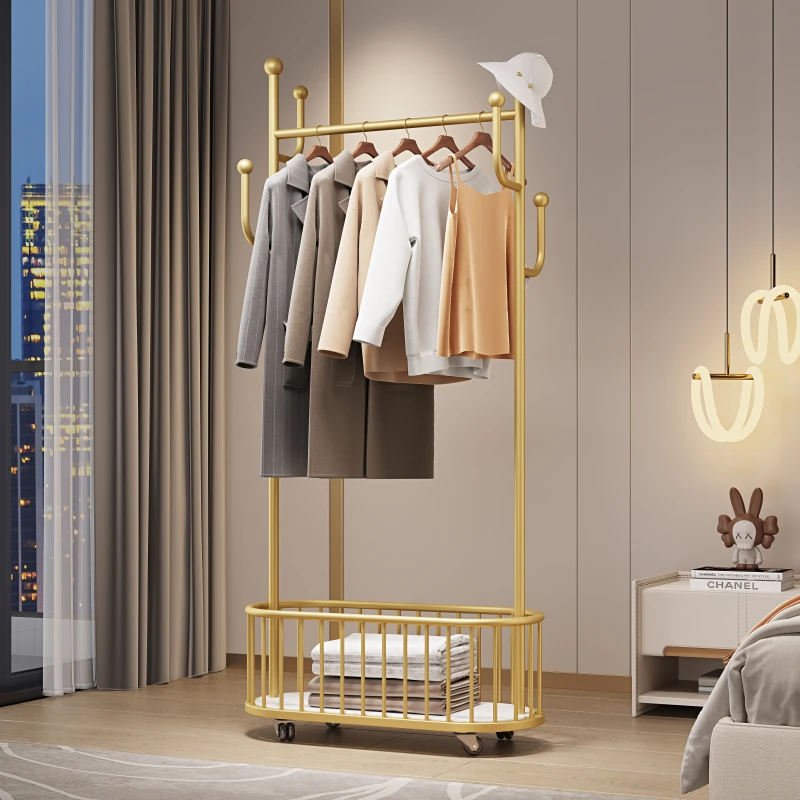 Mobile wheeled clothes hanger, floor to ceiling bedroom clothes hanger, home living room internet famous light luxury