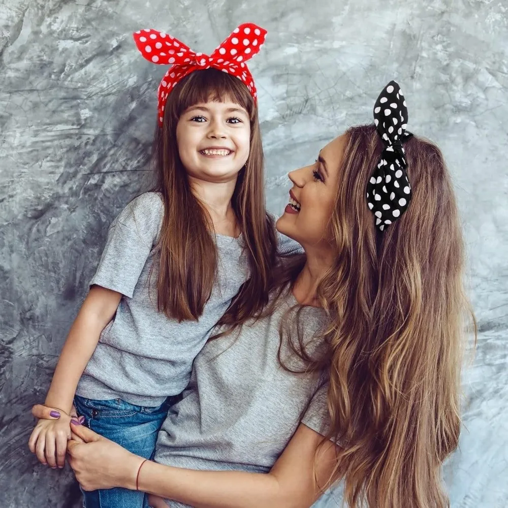 Bild 5: 2 Stücke Mode Polka Dot Bandana Stirnband Bogen Breites Haar Hoop Dame Kopftuch Haarschmuck