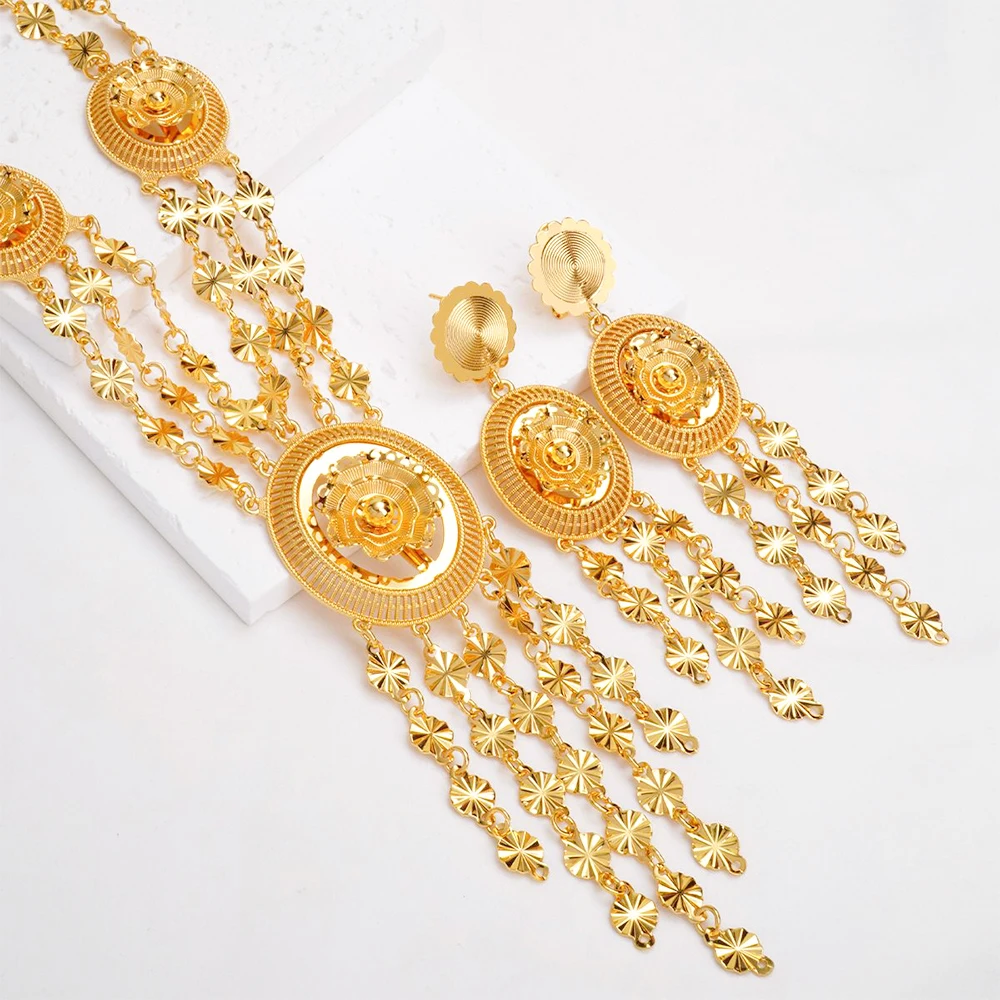

Fashion Earrings Jewelry Set Luxury Women Necklace Arabic Gold Color Jewelry Sets African Trendy Classic Jewellery Party Gift
