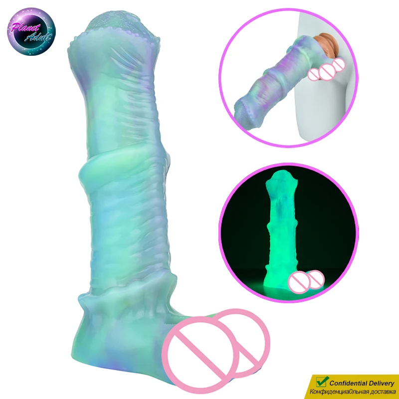 20.5*5.6cm Stretchy Glow In Dark Horse Dildo Enlarger Penis Sleeve Testis Cock Ring Women Masturbator Sex Toys for Vagina Anal