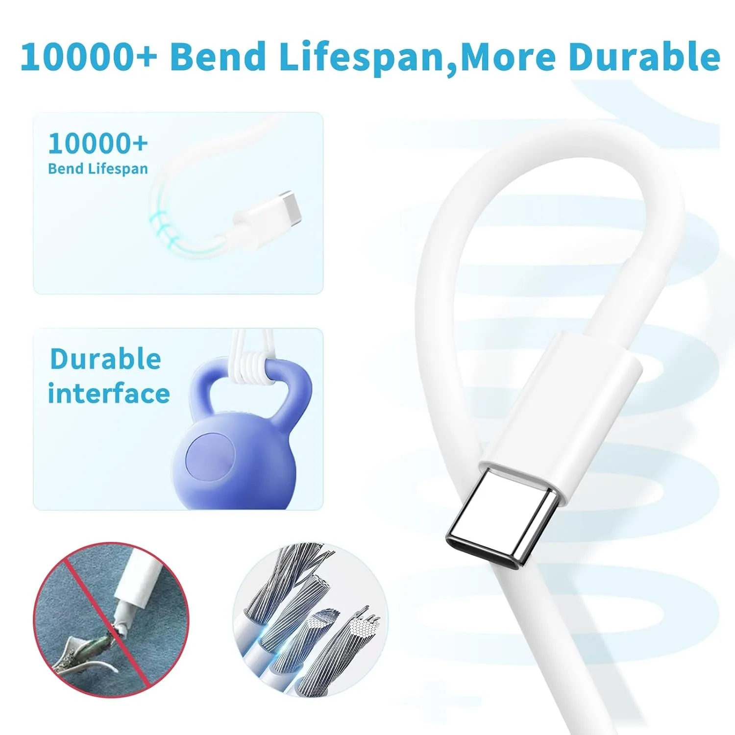 10er-Pack geflochtenes 60W USB-C-auf-USB-C-Schnellladekabel, PD-Datenübertragungs- und Ladekabel, kompatibel mit iPhone 17/16/15 Pro Max – Detail 2
