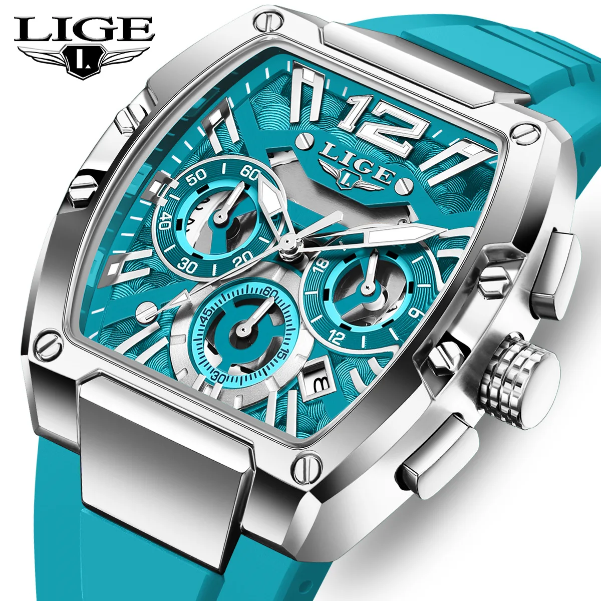

LIGE Military Mens Watch Fashion Sports Luminous Chronograph Quartz Wristwatch Waterproof Date Silicone Strap Watches for Men