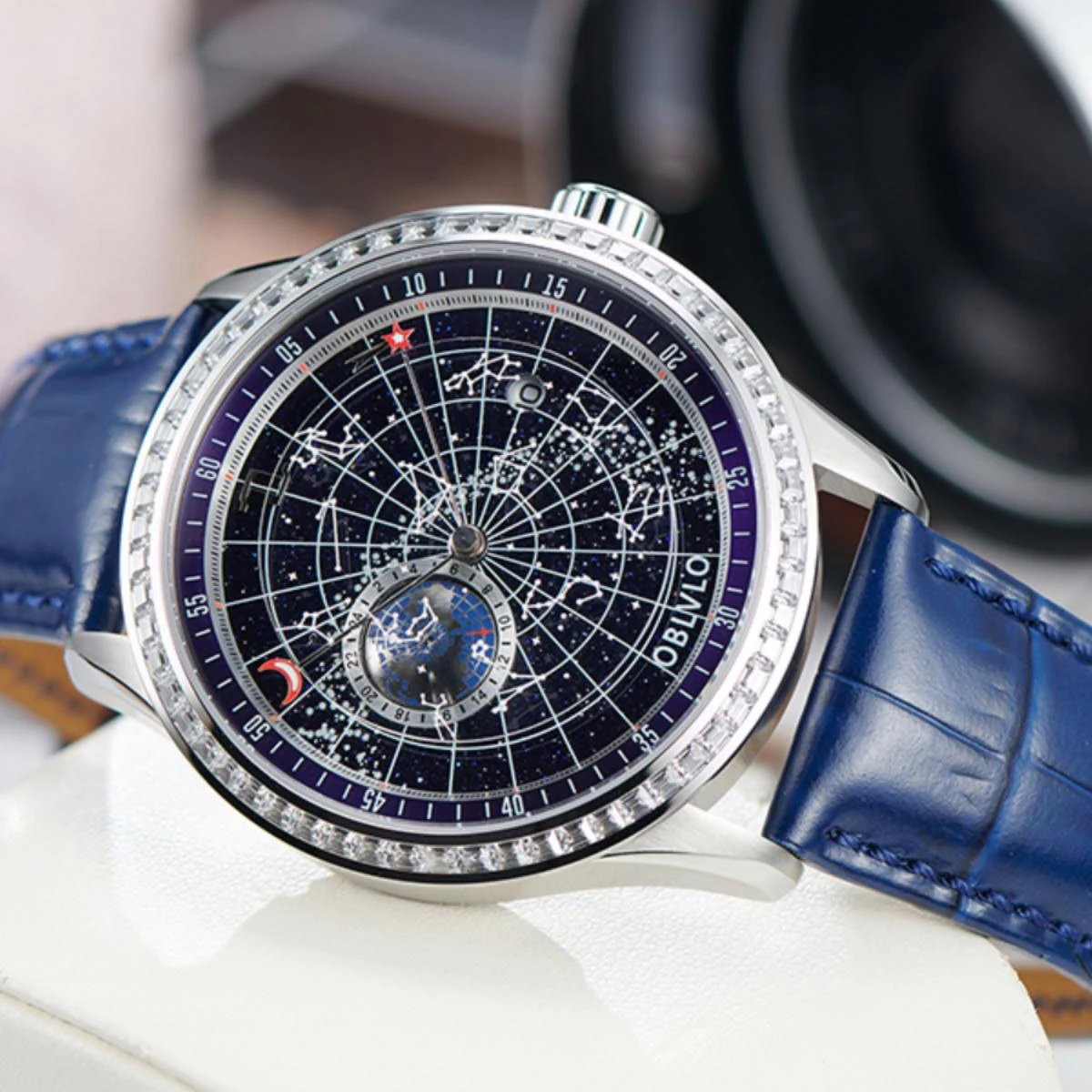 OBLVLO Men Automatic Watch 41mm Mechanical Wristwatch Waterproof Luminous Rotatable Constellation Dial Miyota Mov