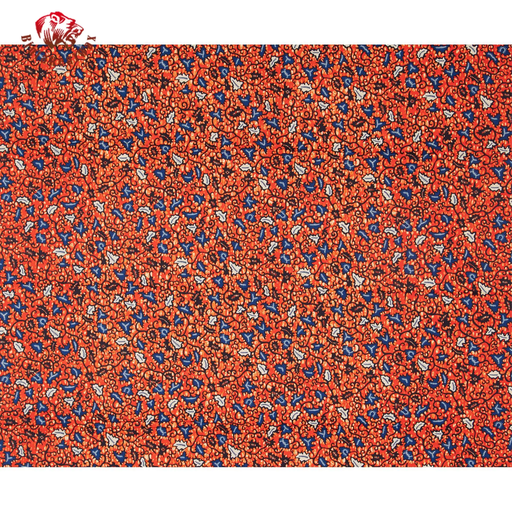 African Wax Print Fabric, Orange Blue White Floral Batik Pattern, 100% Cotton Dutch Wax Ankara Fabric for Dress Skirt 24FS1628 view 2