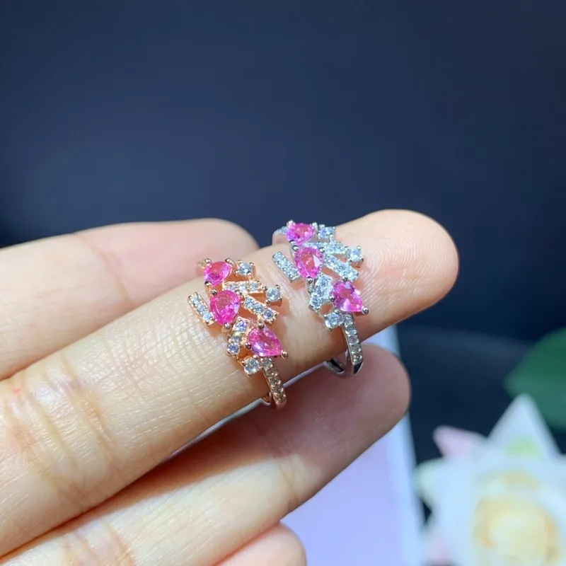 Fashion Pink Sapphire Silver Ring for Daily Wear 3mm*4mm Pink Sapphire Ring 925 Silver Sapphire Jewelry