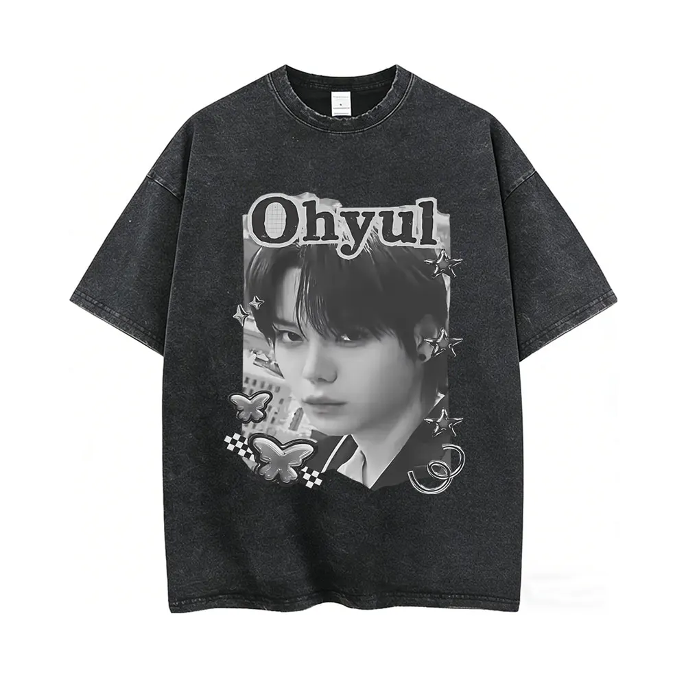 

Washed Vintage Lngshot Graphic Print T Shirt Men Women Kpop Fashion Trend T-shirt Men's Casual 100% Cotton Short Sleeve T-shirts