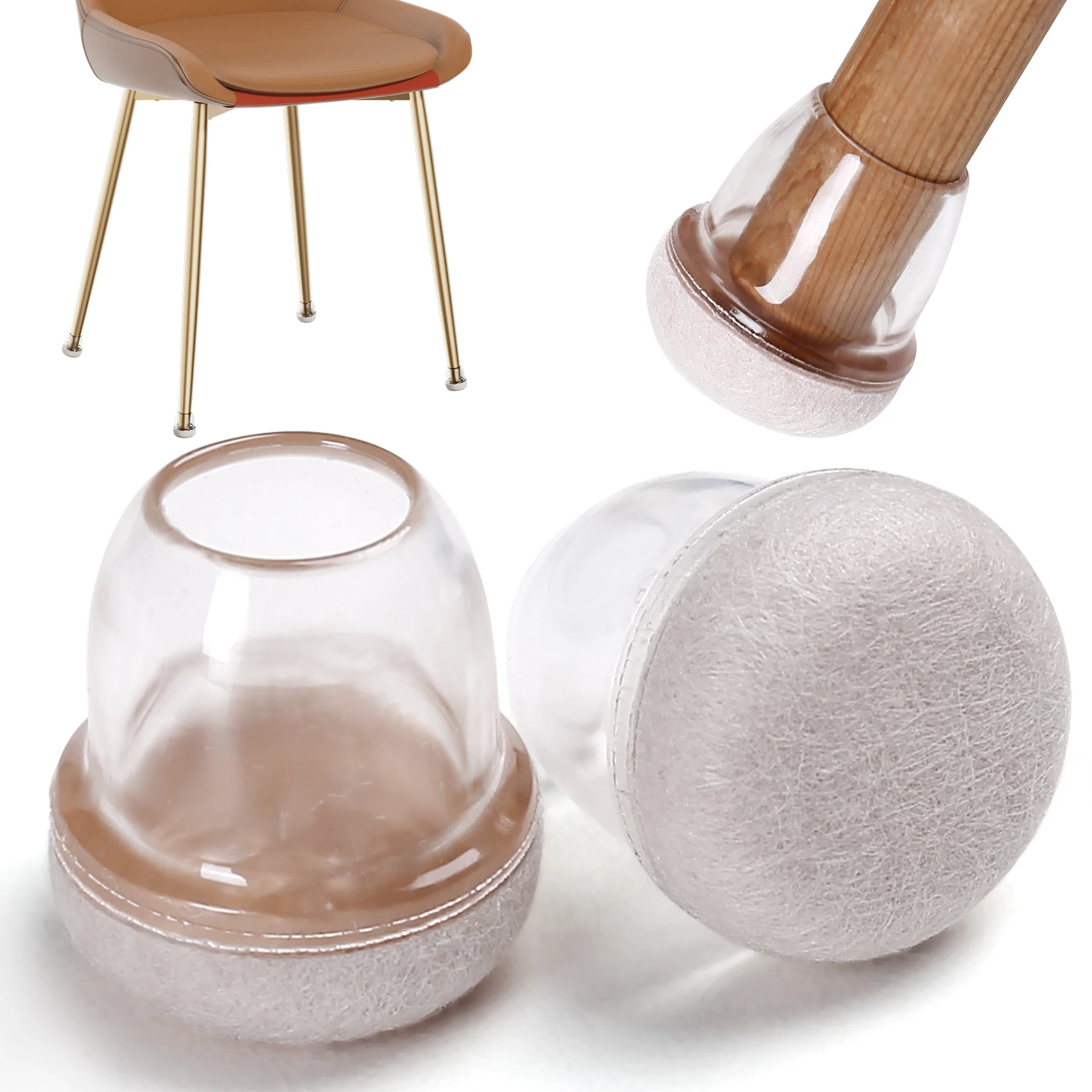 

16PCS Clear Chair Leg Protectors Round Felt Furniture Feet Pad Silicone Chair Leg Caps to Protect Floor from Scratches and Noise
