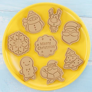 Natal Papai Noel Plastic Cookie Press, Molde De Biscoito, Cookie Stamp, Confeitaria Cozimento De Cozinha, Ferramentas De Pastelaria, 8 Pcs 8 principais vendas formas biscuit - №1