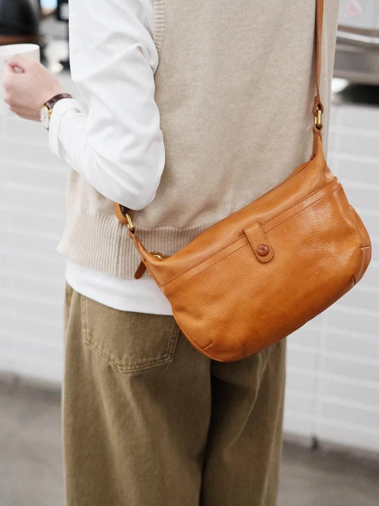 

PNDME casual designer vegetable tanned cowhide women's shoulder crossbody bag daily party genuine leather ladies' underarm bag