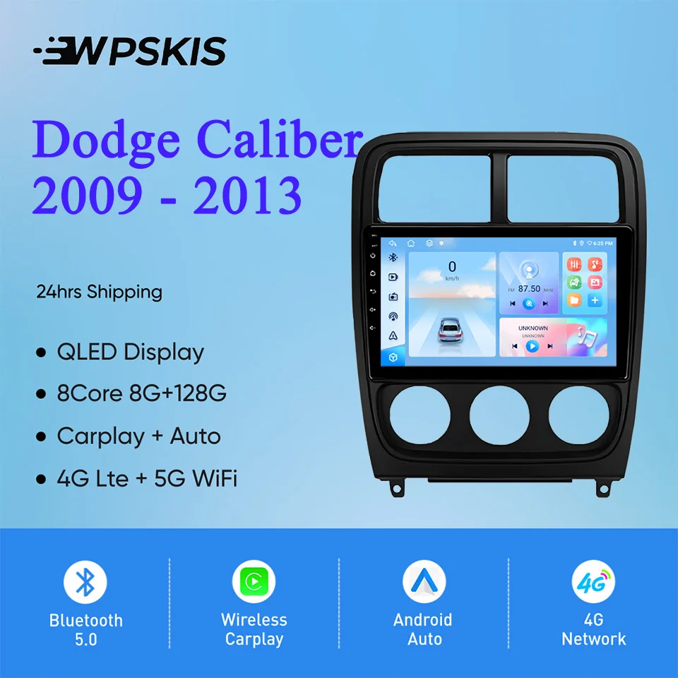 Android 14 8G For Dodge Caliber 2009 - 2013 Auto Radio Stereo Multimedia Video Player Navigation GPS Monitor 4G Lte WiFi Carplay