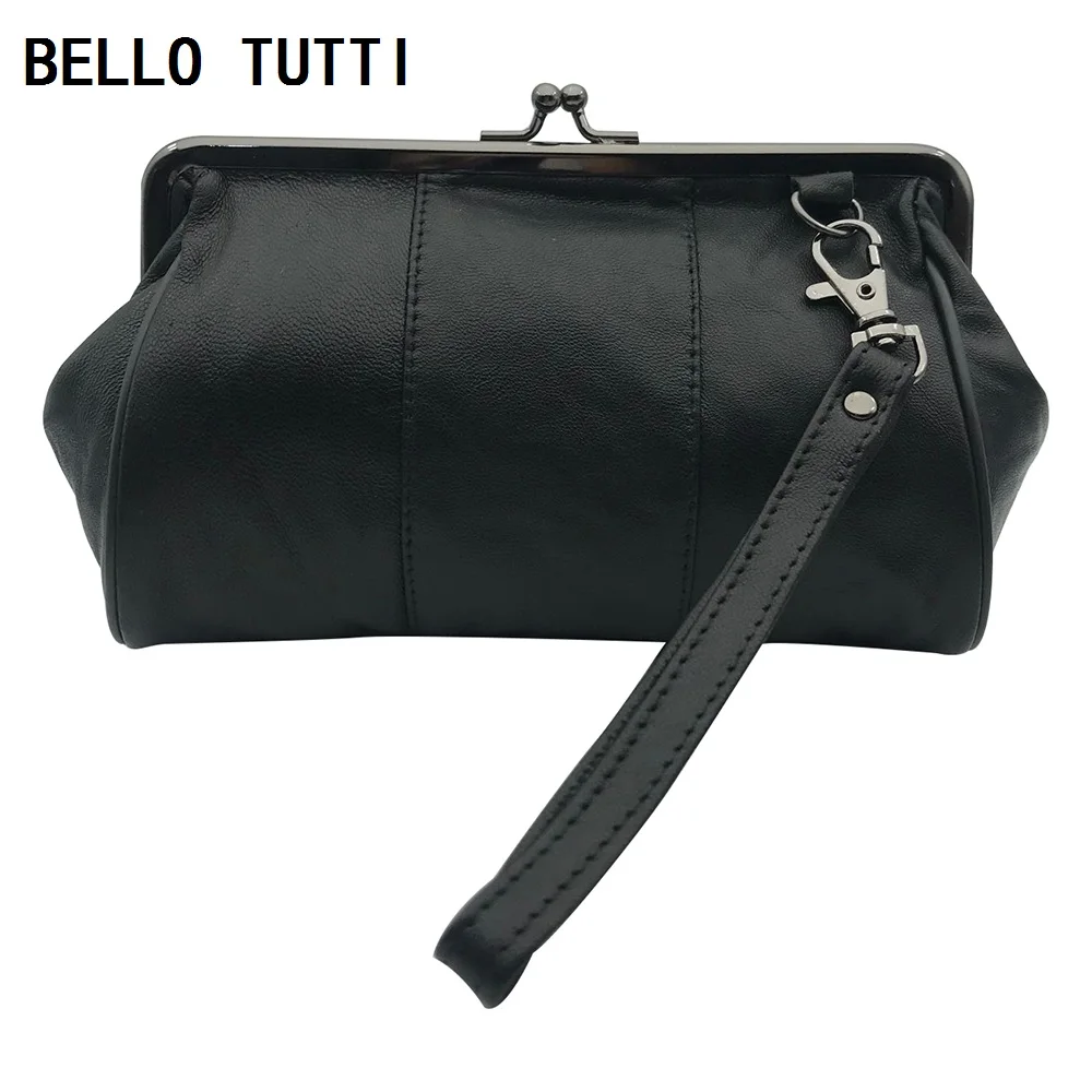 BELLO TUTTI-billeteras portátiles originales para mujer, bolsos de cuero genuino para teléfono, Monedero de piel de oveja, monedero con broche de