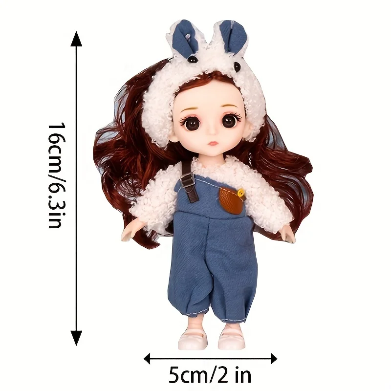 Denim bib doll for girls, 6.3inch doll ornaments, cute fashion gift for Girls, 1pc