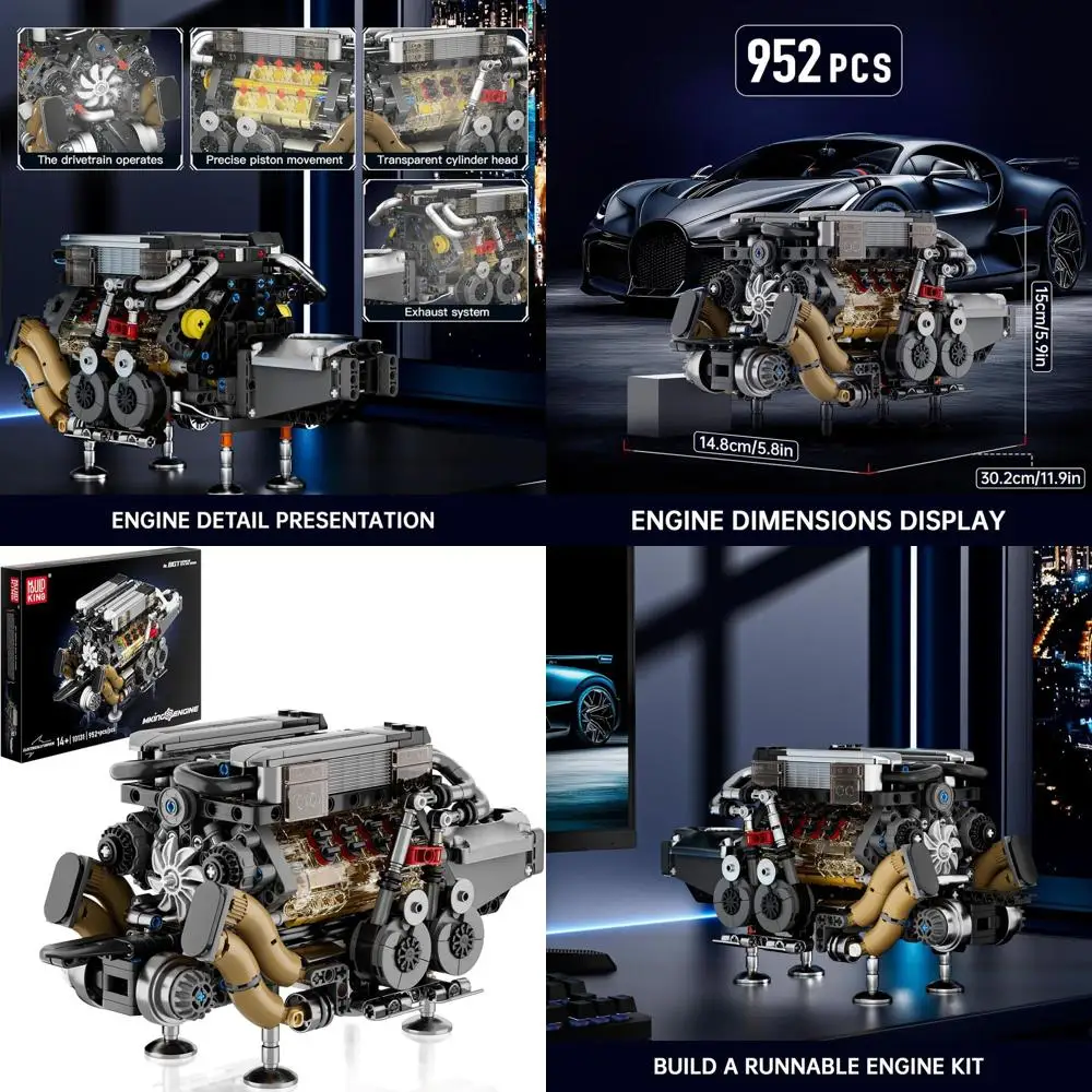 ชุดเครื่องยนต์ DIY Twin V8 - ประกอบบล็อกเครื่องยนต์ที่มองเห็นได้ด้วยตัวเอง ของเล่นเสริมทักษะ STEM สำหรับเด็กอายุ 14 ปีขึ้นไป (952 ชิ้น)