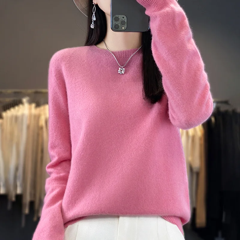 100% Pure Wool Cashmere Sweater Women\'s O-Neck Pullover Knitted Casual Sweater Winter New Long-Sleeved Warm High-Grade Jumper