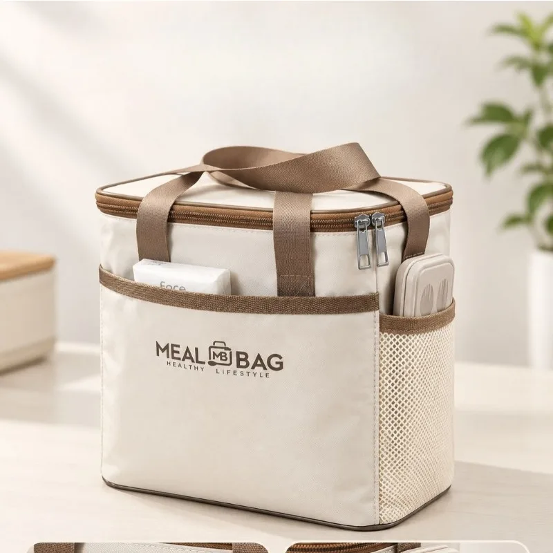 Thick Aluminum Foil Insulated Lunch Handbag Waterproof Stain Resistant Portable Food Bag for Office Outdoor Picnic Use