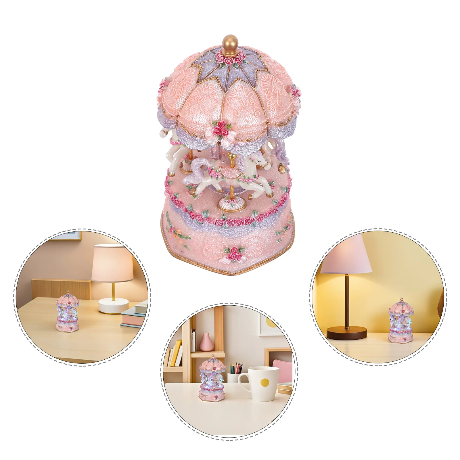 

Vintage Carousel Music Box With Color Changing Led Lights Rotating Horse Wind Up Musical Decor For Birthday Christmas Home