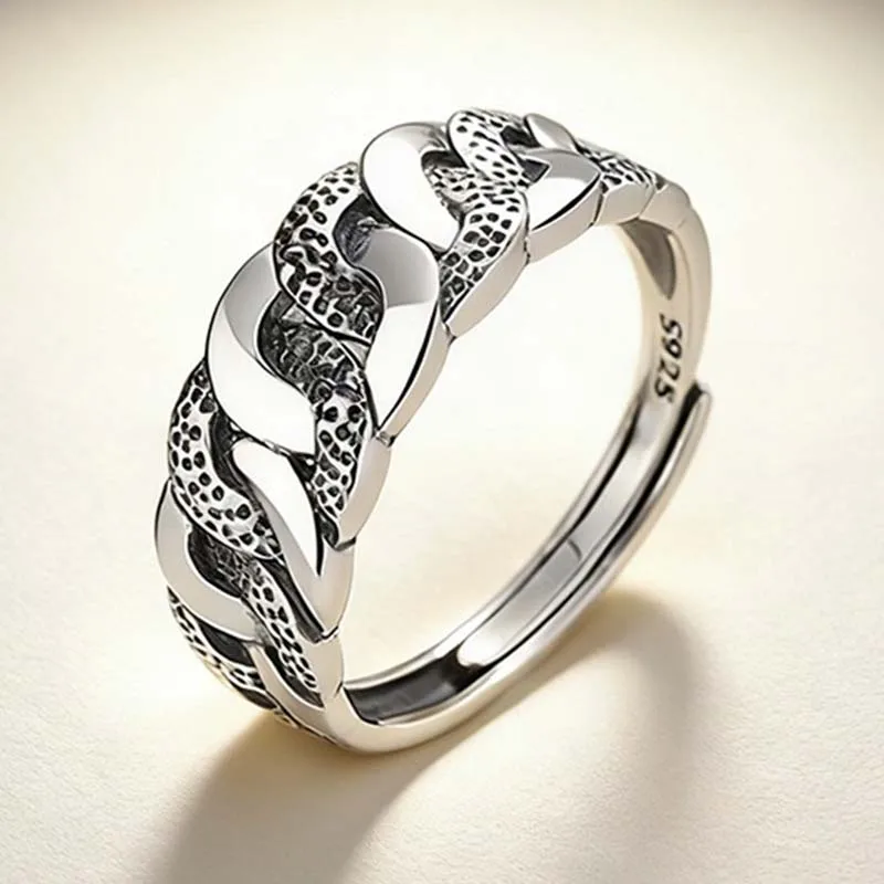 925 Sterling Silver Rings for Women Couple Minimalist Handmade Vintage Chain Ring Fine Jewelry Birthday Gift Prevent Allergy