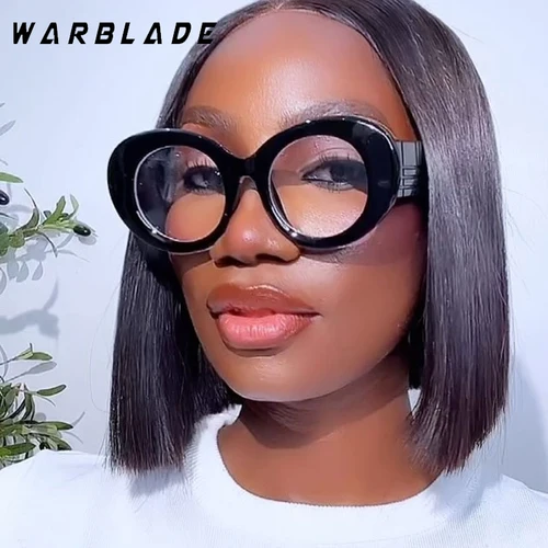 Imagen 2 del producto Gafas de protección contra luz azul amarilla a rayas Retro para mujer, gafas redondas grandes de marca de lujo, montura Retro transparente, 2025