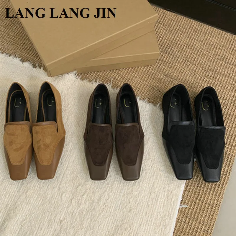 2024 Mode Vierkante Neus Flats Ballet Schoenen Vrouw Herfst Winter Mary Jane Schoenen Dames Elegante Loafers Casual Mocassins Ballerina