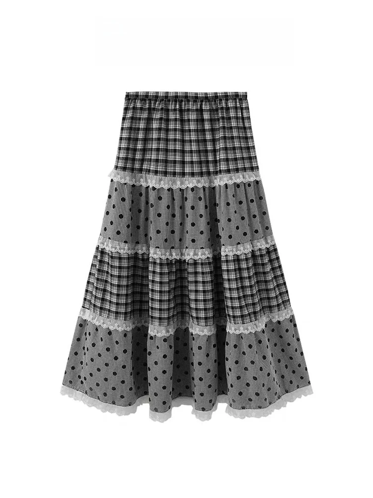

Y2K Spicy Girl Multi-Layer Ruffle Plaid Cake Skirt High Waist Lace Long Design Sensation f Skirt Women's Autumn Faion