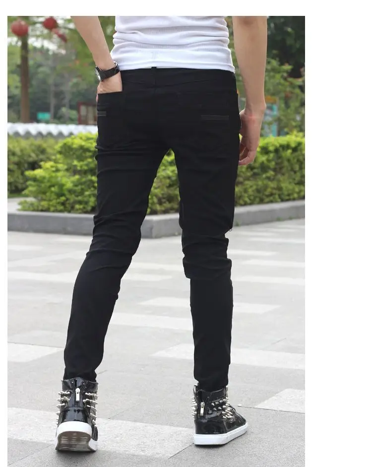 Men black punk hip hop jeans with multi zippers mens skinny jeans slim fit denim pants biker trousers Present Belts